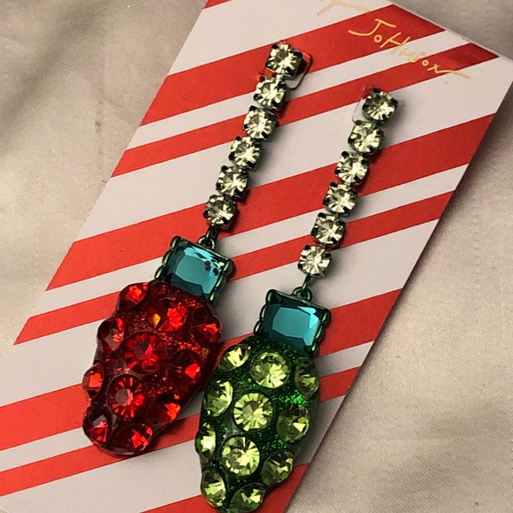 Betsey Johnson Jingle Bell Bling Linear Christmas Light Mismatch Drop Earrings - Picture 10 of 14